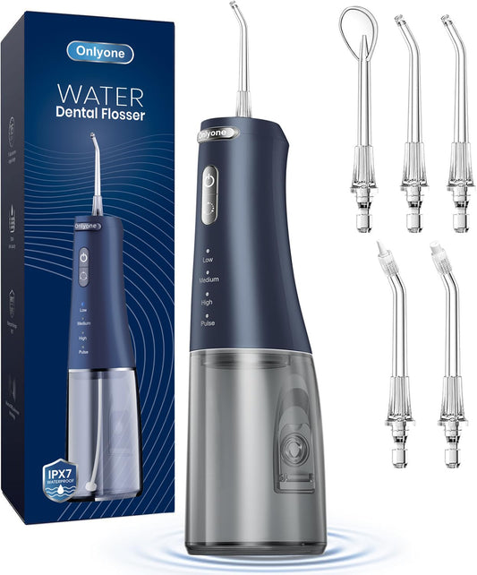 Onlyone imagen frontal del irrigador muestra diseño portátil y botones