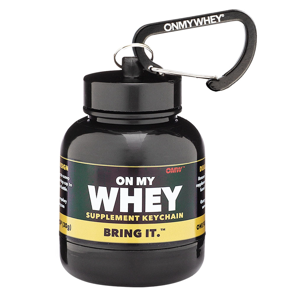 OnMyWhey snap-tight cap preserves powder freshness between uses