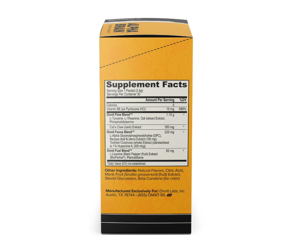 ONNIT Alpha Brain Instant, etiqueta frontal visible para uso diario y consulta rápida.