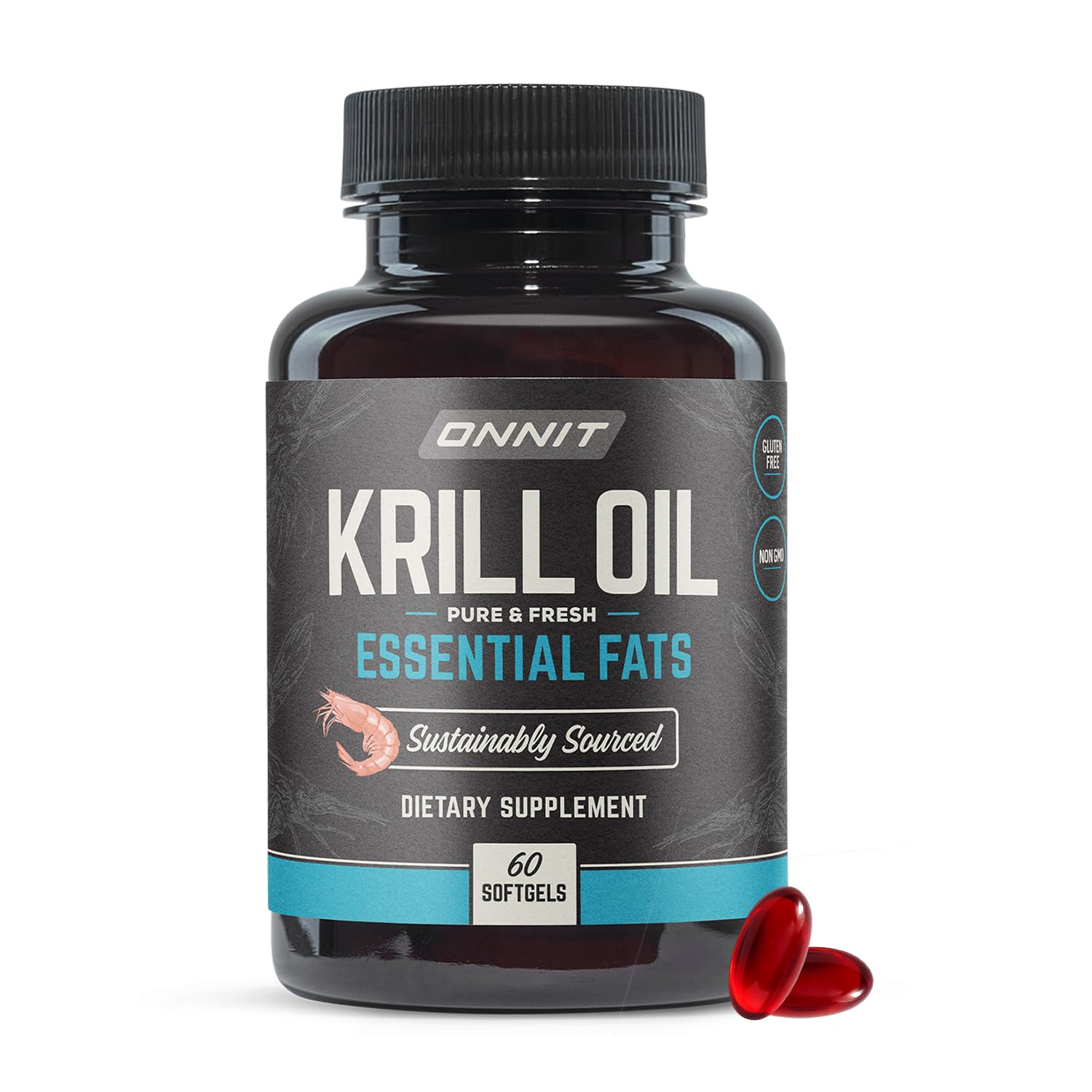 ONNIT botella frontal mostrando etiqueta y beneficio de omega-3