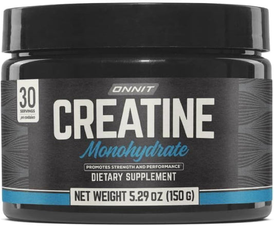 ONNIT Creatine Monohydrate powder jar shows premium packaging for muscle support