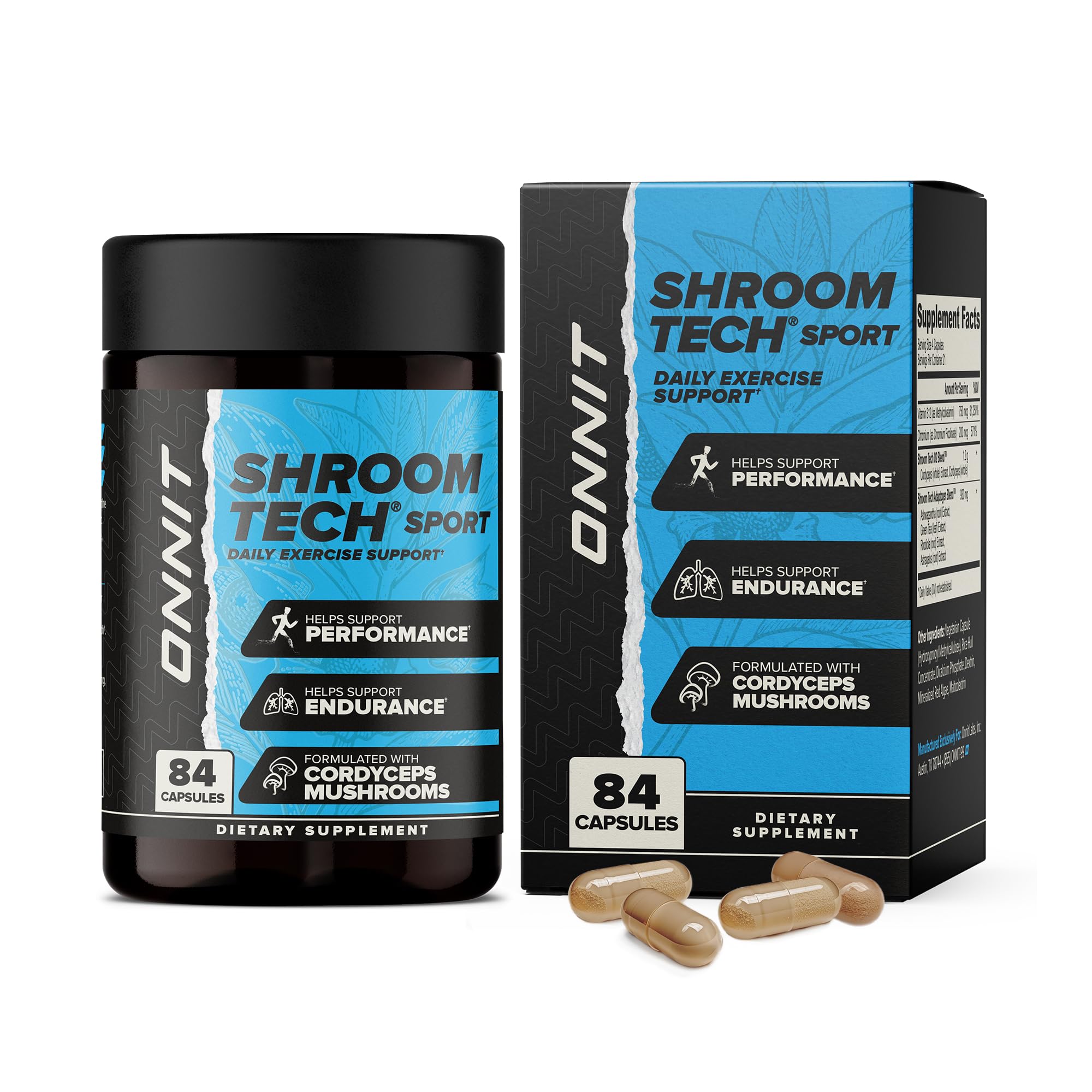 ONNIT frasco Shroom Tech SPORT frente mostrando etiqueta y beneficio energía