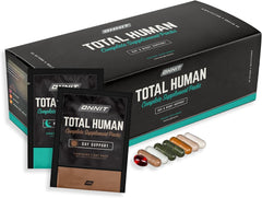 ONNIT Total Human vista frontal de la caja y sobres, fácil identificación y conveniencia