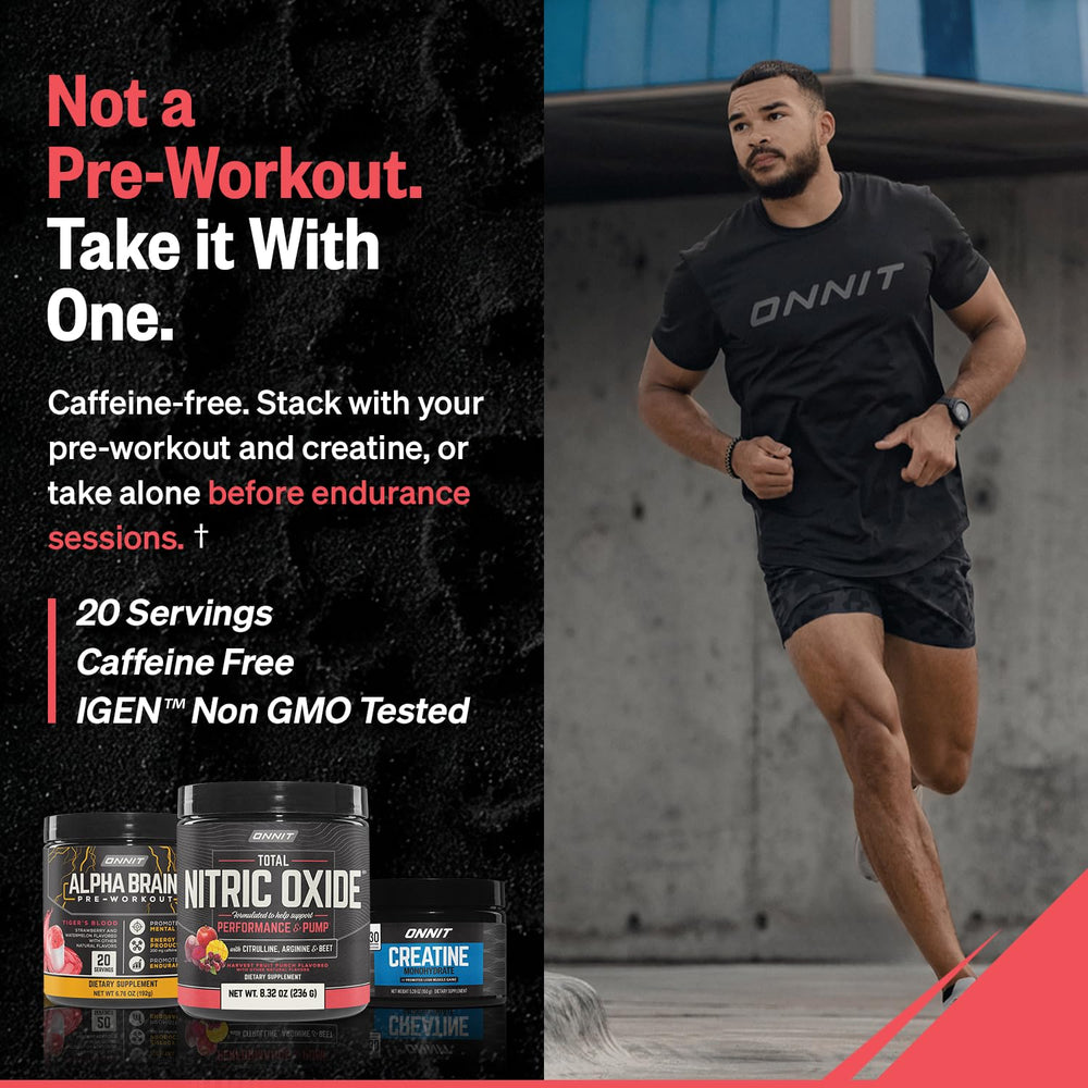ONNIT vaso con bebida pre-entreno listo 20–30 minutos antes del ejercicio