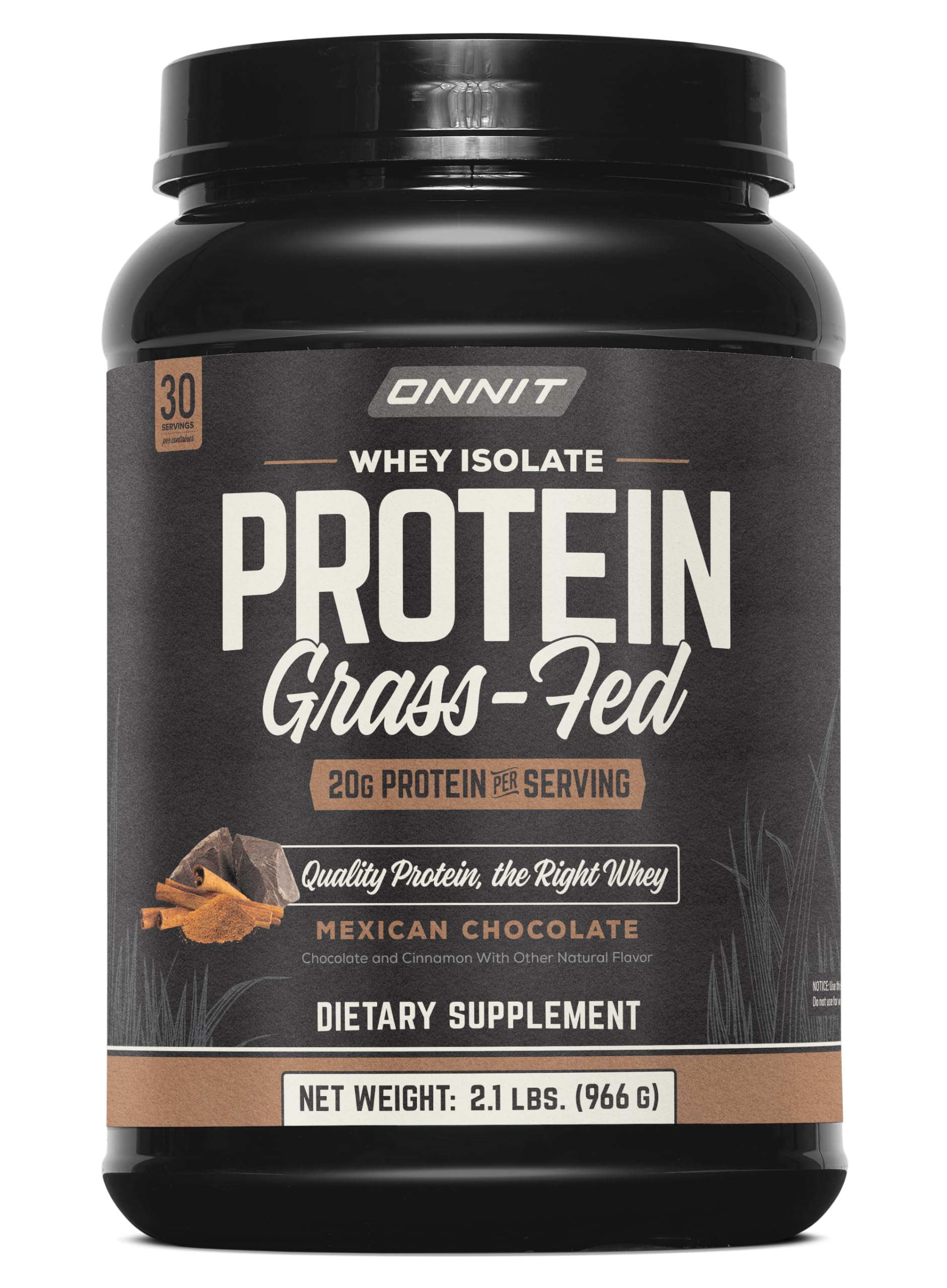 ONNIT tarro frontal del producto mostrando etiqueta y beneficio de proteína pura