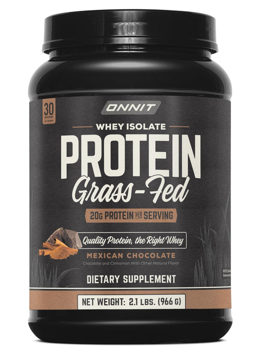 ONNIT tarro frontal del producto mostrando etiqueta y beneficio de proteína pura