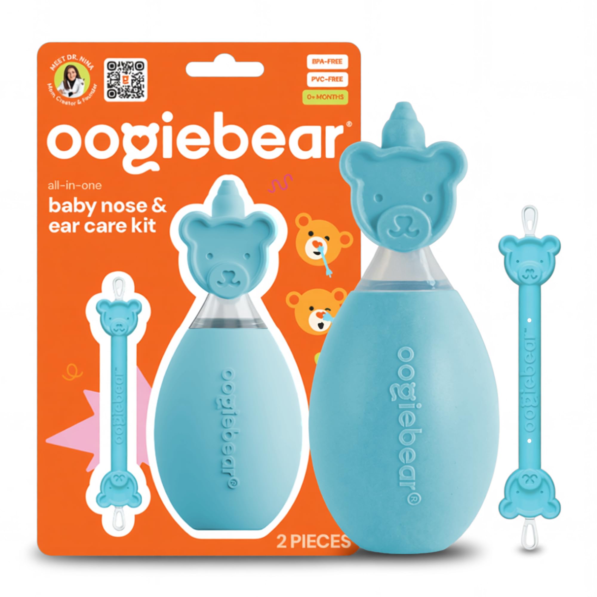oogiebear vista frontal del kit azul con piezas visibles, práctico para padres