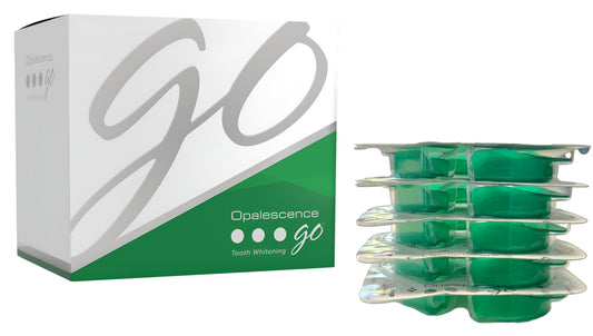 Opalescence Go frente de la caja mostrando el diseño y la marca, confianza profesional