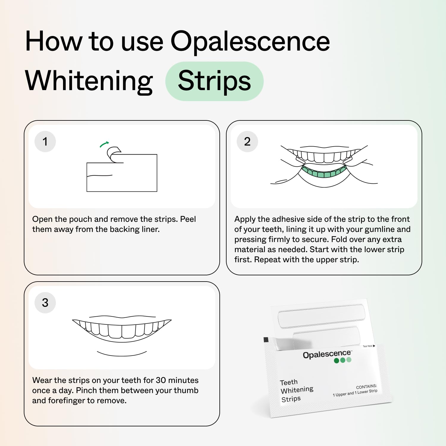 Opalescence primer plano del gel en la tira, muestra protección del esmalte