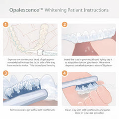 Opalescence jeringa aplicando gel en bandeja dental para dosificación precisa