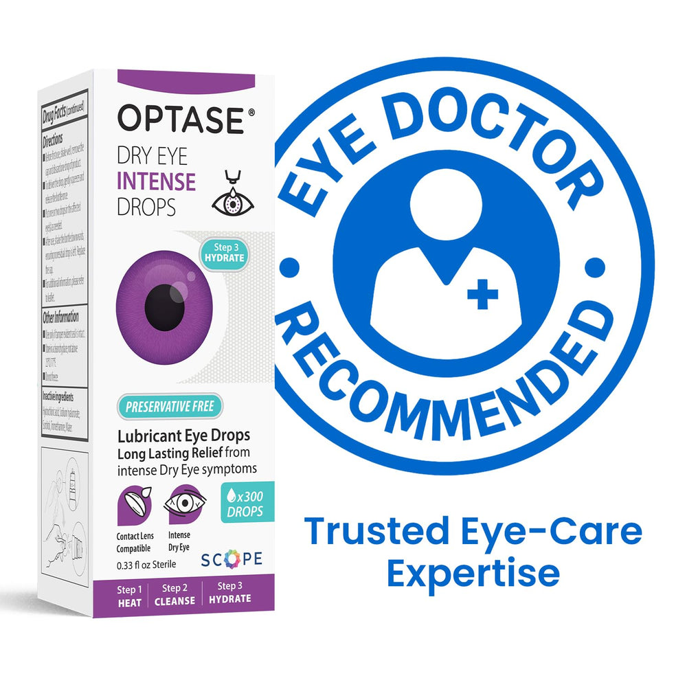 Optase en escritorio con pantalla, ideal para aliviar fatiga ocular