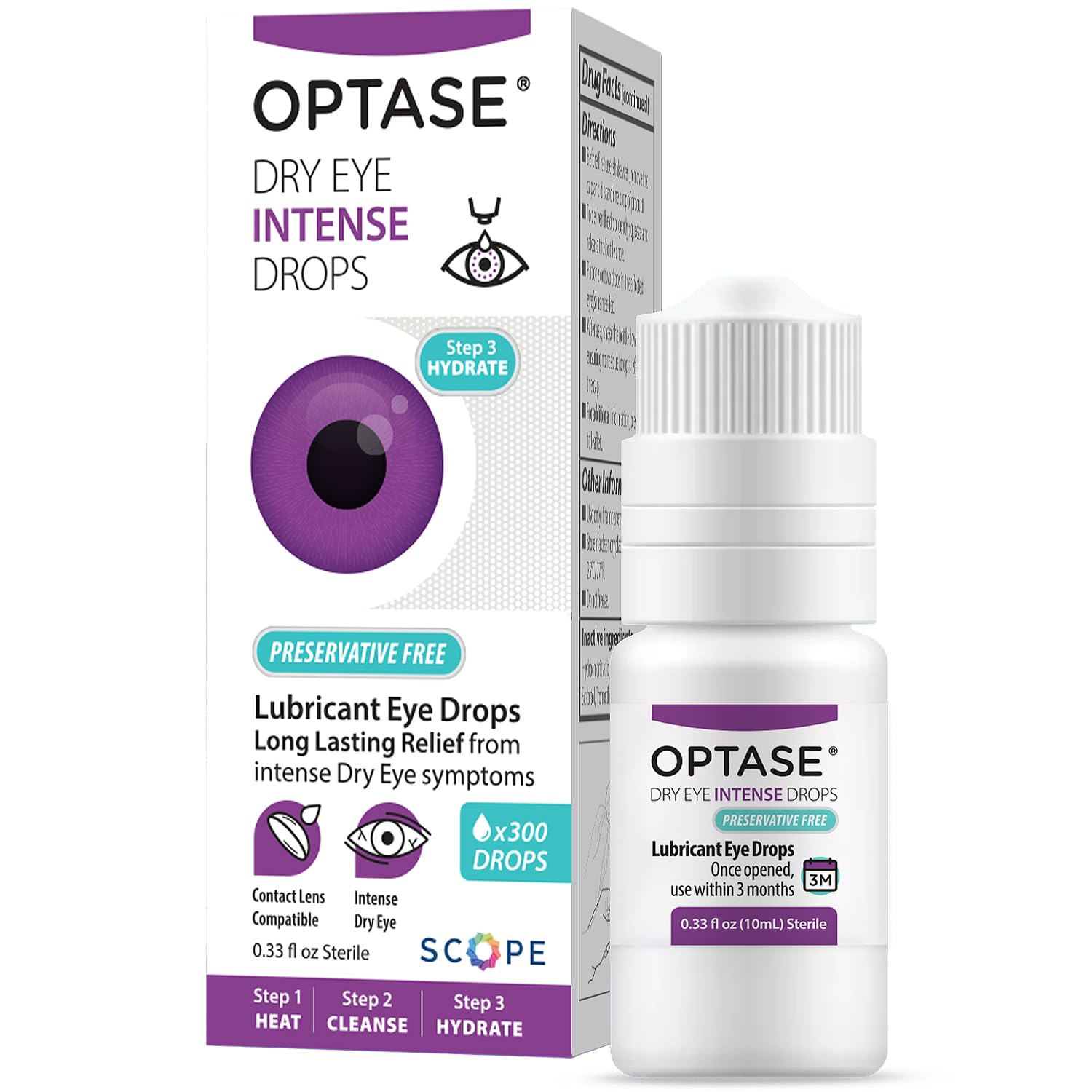 Optase vista frontal del envase mostrando diseño y tamaño, hidratación confiable