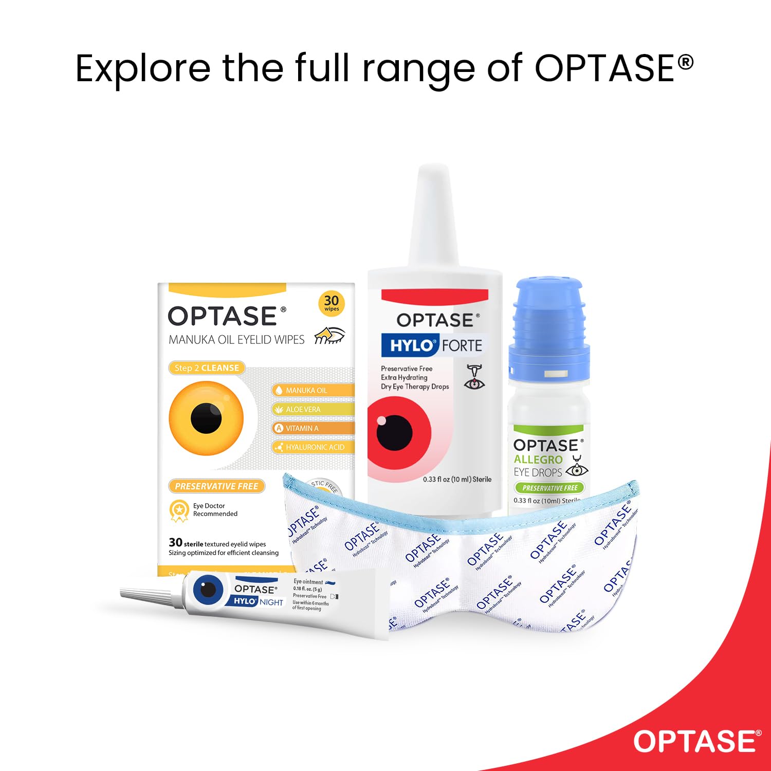 Optase HYLO Forte empaque abierto con instrucciones y sin conservantes, presentación profesional