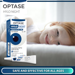 Optase HYLO Night en mesita de noche sugiere protección nocturna efectiva