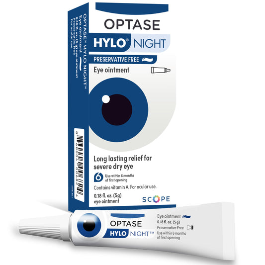 Optase HYLO Night frente del envase mostrando tamaño compacto y confianza