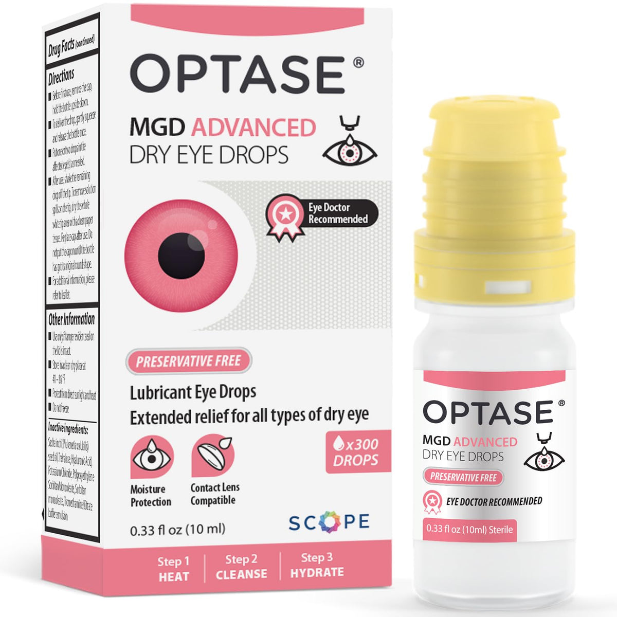 Optase envase frontal mostrando diseño y tamaño para alivio ocular