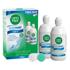 Opti-Free Puremoist frontal del envase mostrando el diseño y tamaño práctico para ahorro