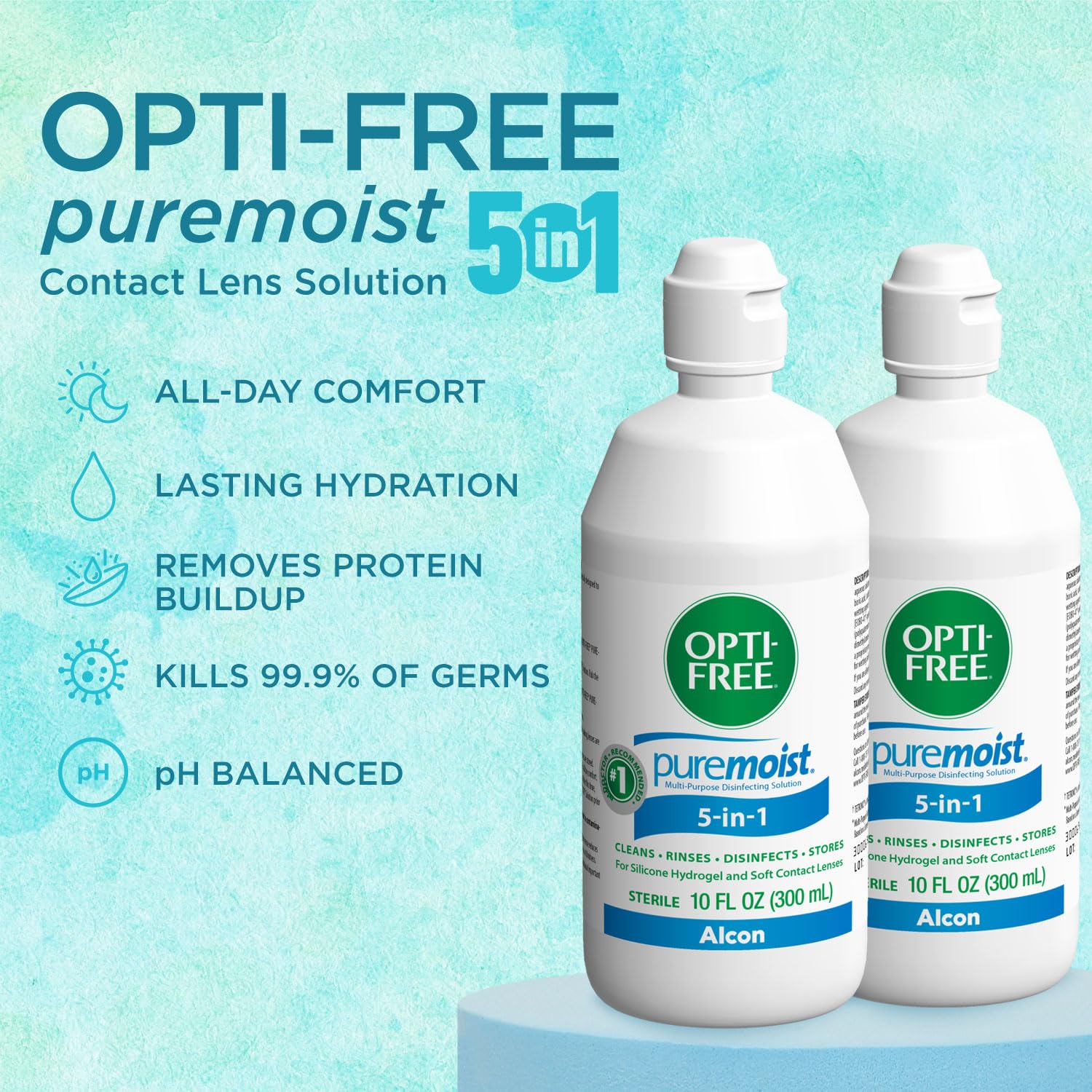 Opti-Free Puremoist gota de solución mostrando textura lubricante para mayor confort