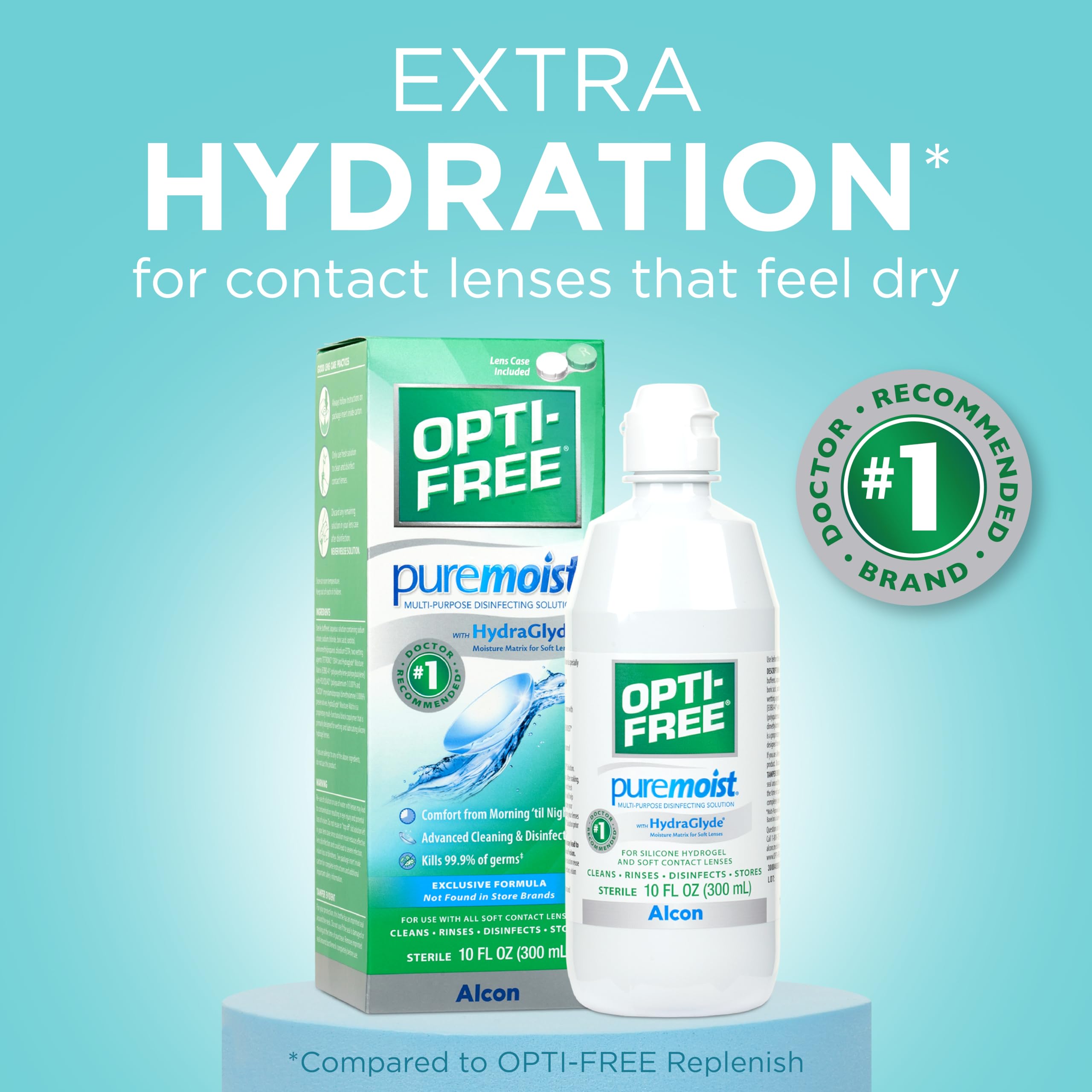 Aplicación de OPTI-FREE Puremoist en ojo con beneficio de humectación instantánea