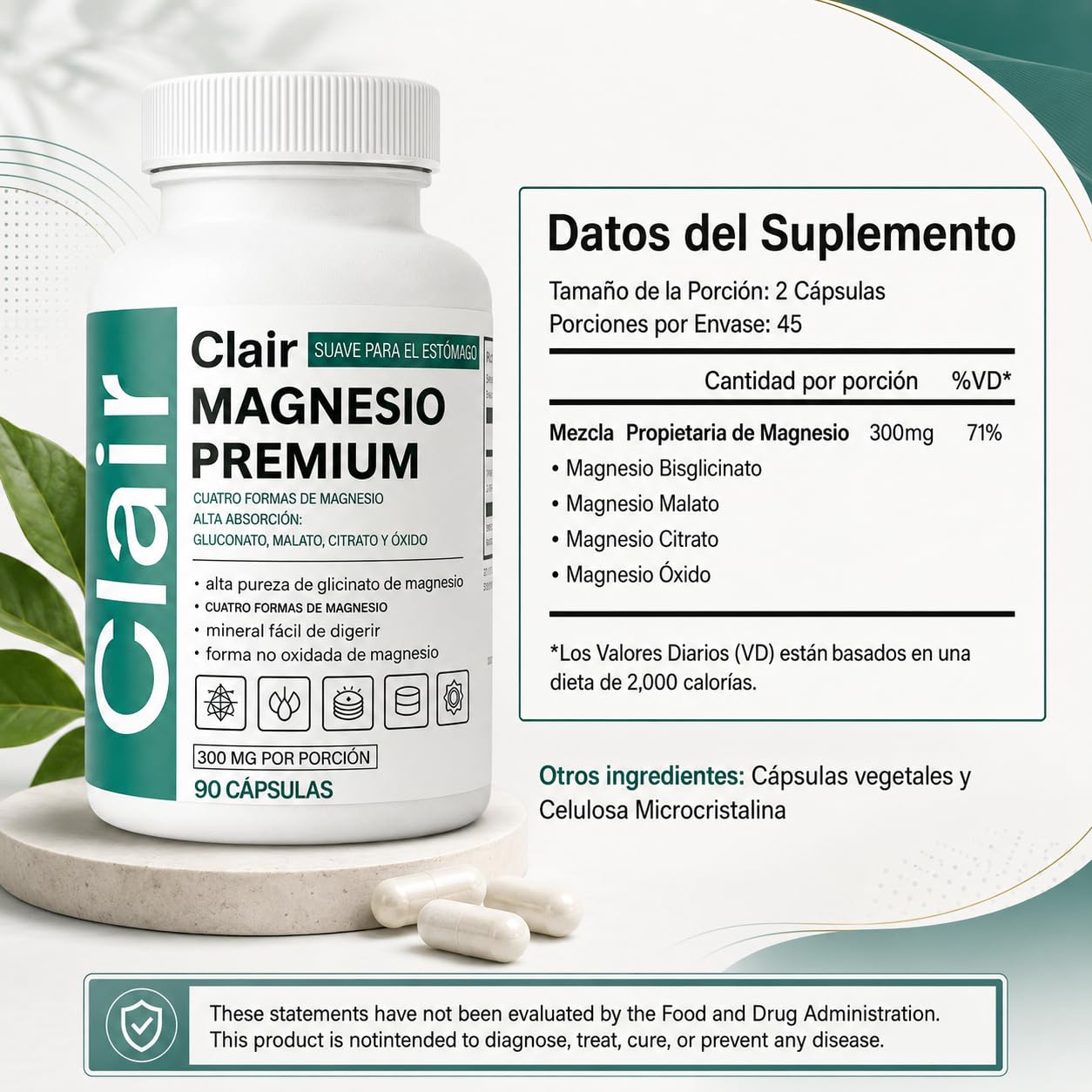 Optifusion Clair cápsulas en mano demostrando tamaño fácil de tragar y uso diario cómodo