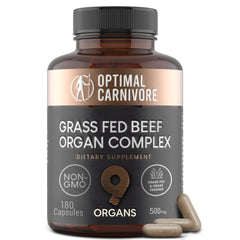 Optimal Carnivore empaque frontal mostrando 9 órganos y beneficios claros