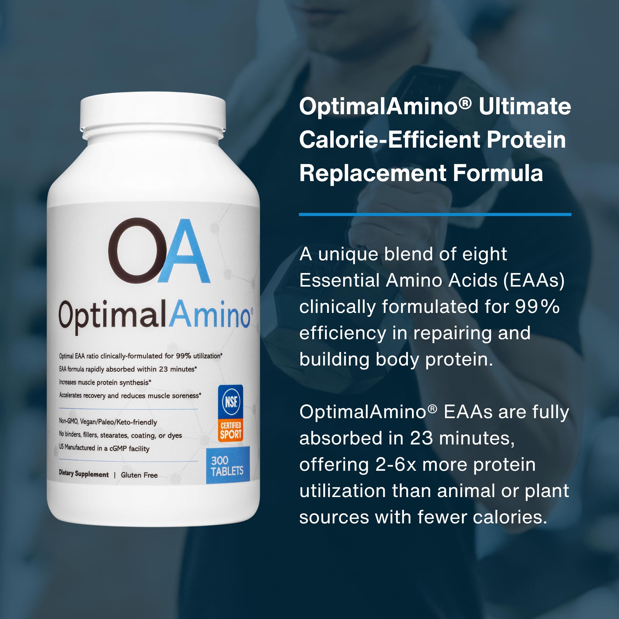 OptimalAmino etiqueta con sello NSF Certified for Sport que aporta confianza