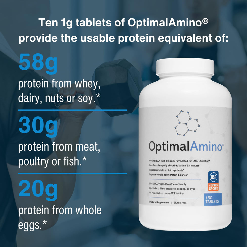 OptimalAmino tabletas junto a equipo de entrenamiento para recuperación