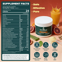 Optimize Minerals detalle de la etiqueta con ingredientes y calidad certificada
