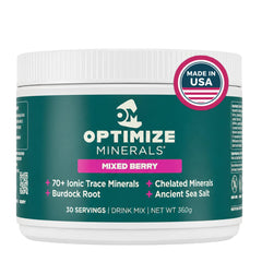 Optimize Minerals envase frontal mostrando la marca y beneficio de mezcla fácil