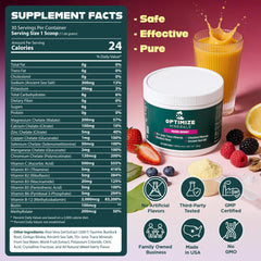 Optimize Minerals ingredientes naturales y frutas reales con sabor auténtico