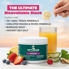 Optimize Minerals polvo mezclado en vaso ofreciendo bebida fácil y consumo rápido