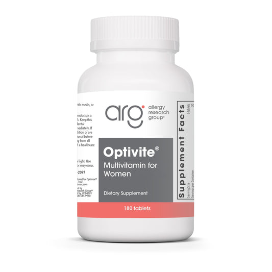 Optimox Optivite, bote con tabletas, apoyo diario al equilibrio hormonal durante el ciclo.