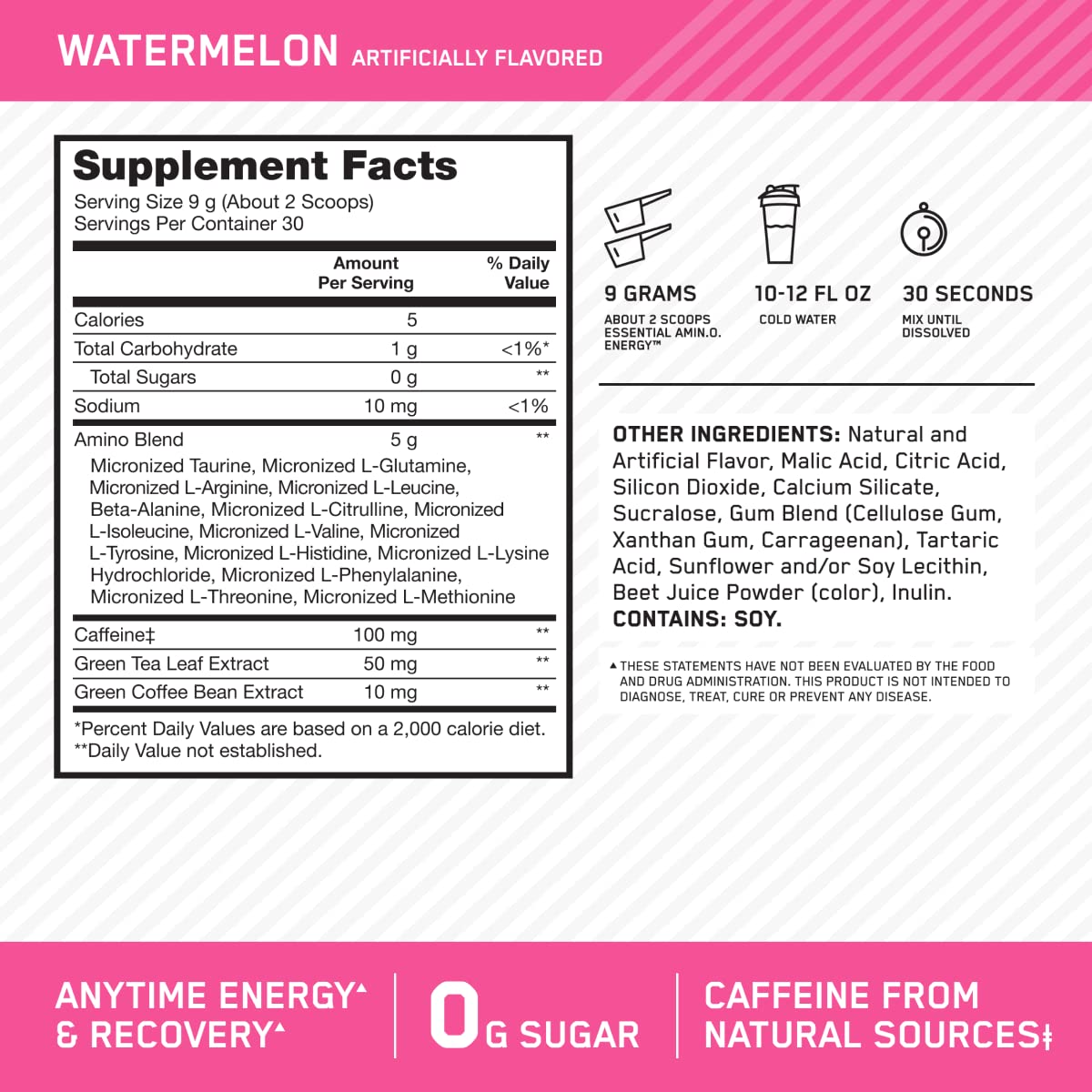 Optimum Nutrition vaso mezclado con agua, muestra conveniencia y sabor