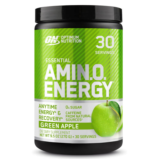Optimum Nutrition envase frontal mostrando sabor manzana verde y beneficio energía
