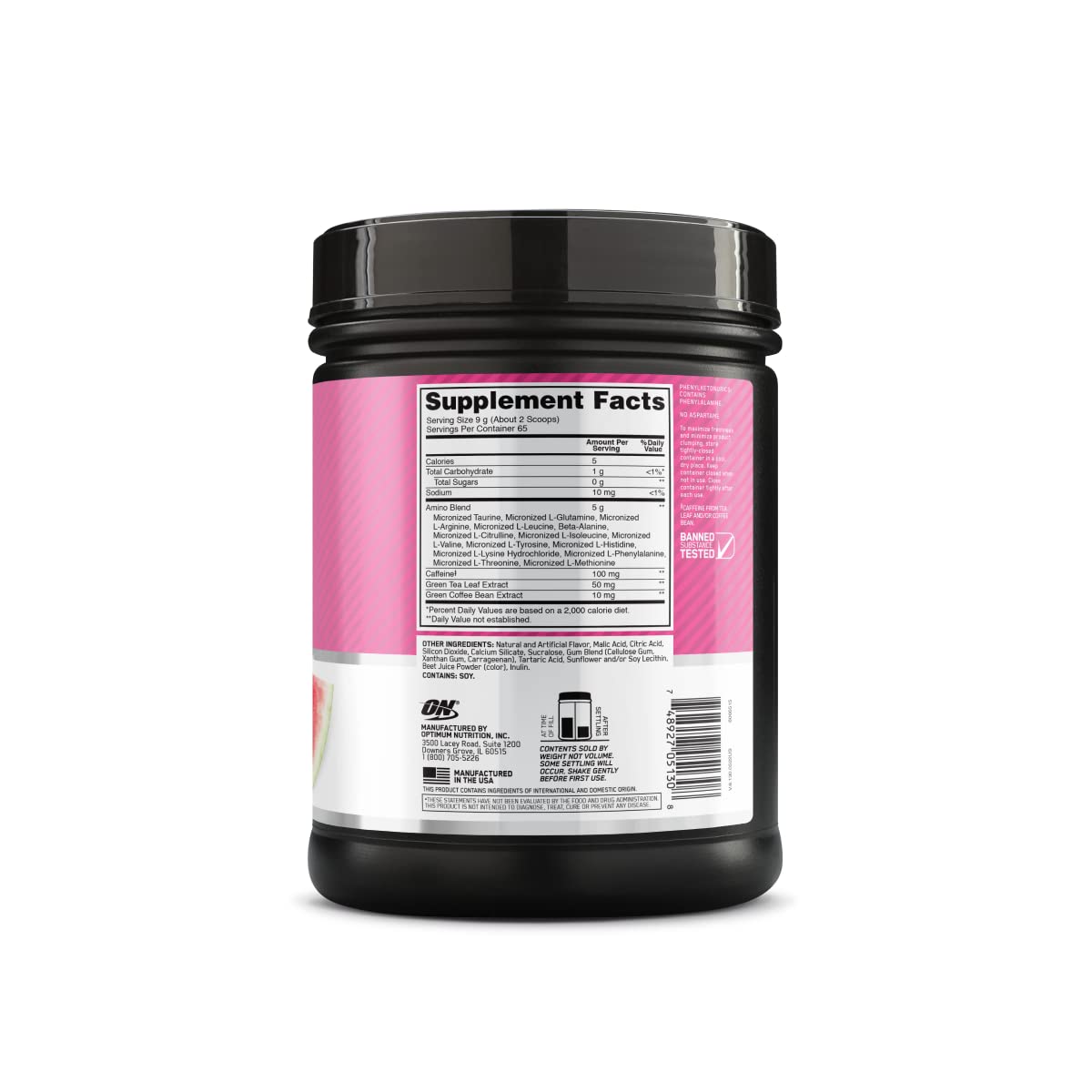 Detalle del polvo y aroma sandía de Optimum Nutrition aporta sabor refrescante