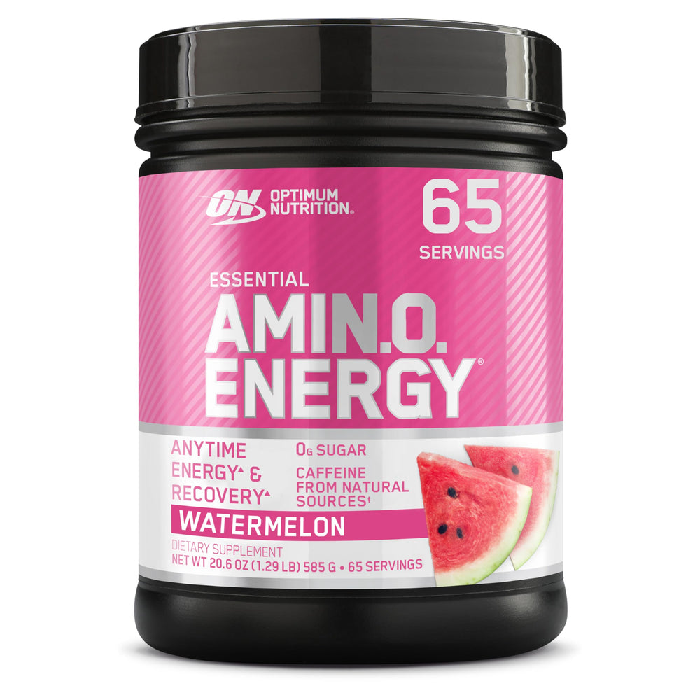 Optimum Nutrition Amino Energy envase frontal muestra 65 servicios y sabor sandía