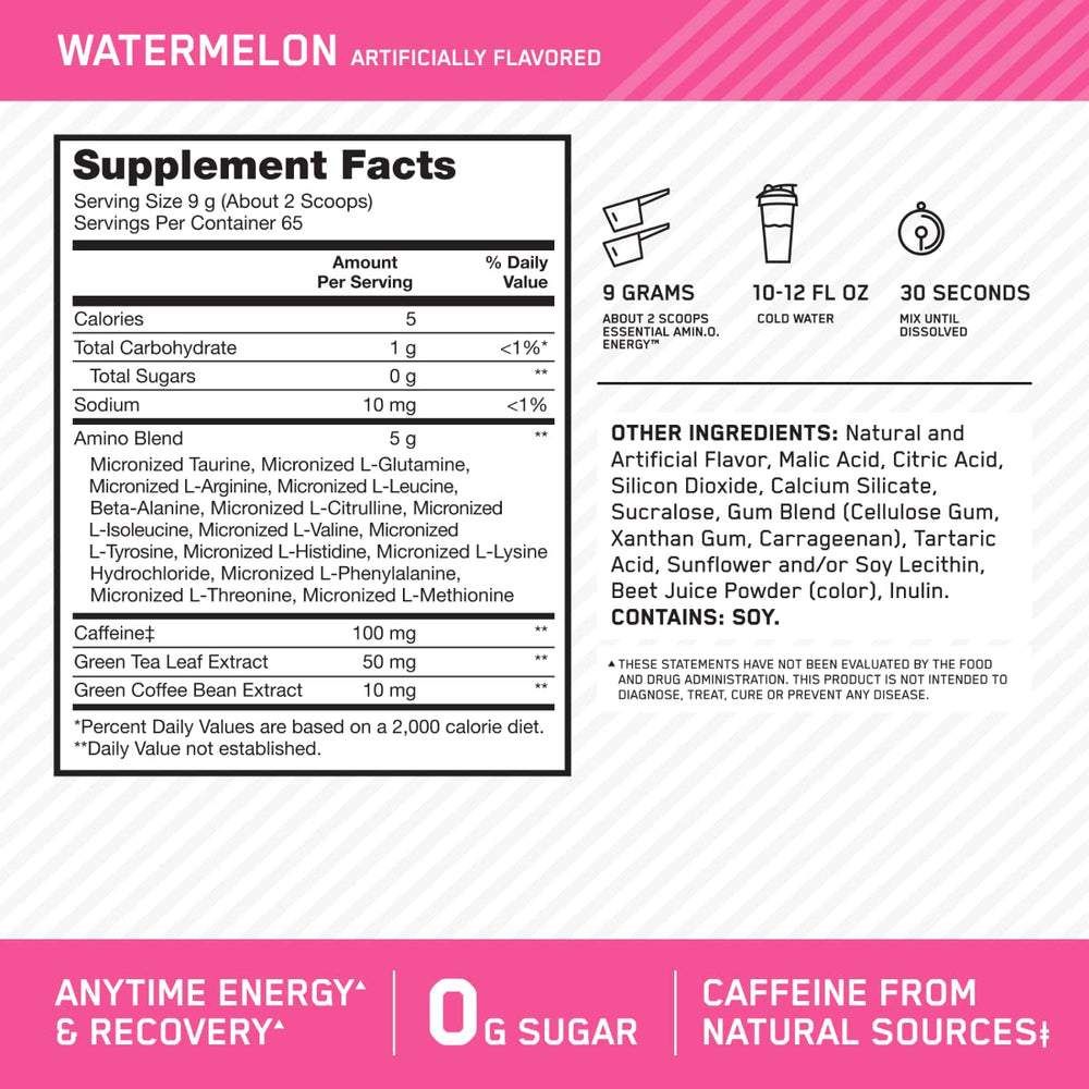 Vaso con mezcla Optimum Nutrition Amino Energy listo para beber y aportar energía