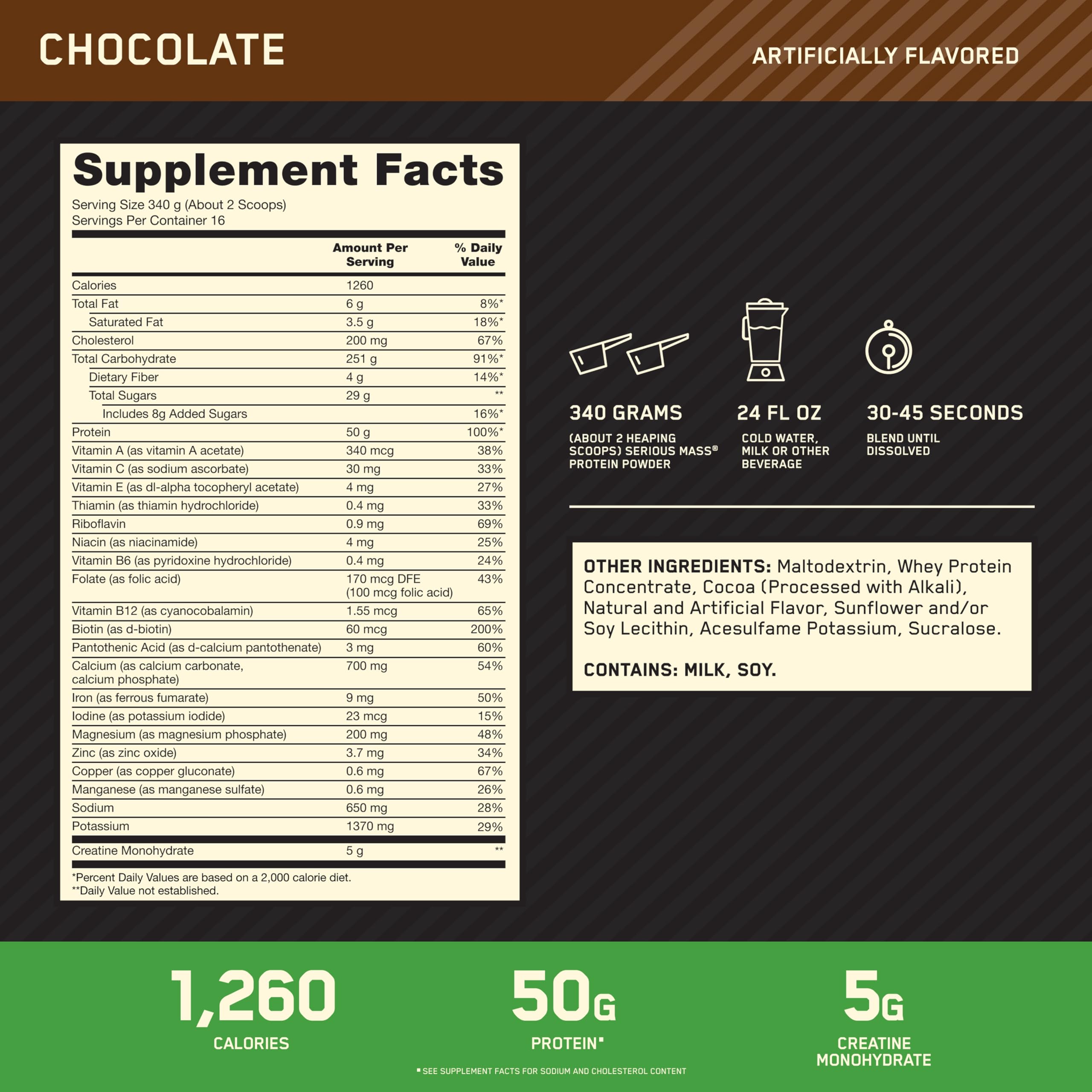 Optimum Nutrition batido de chocolate servido en vaso, opción rápida para ganar calorías