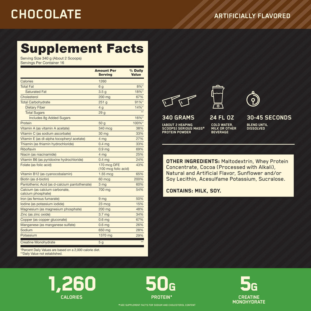 Optimum Nutrition batido de chocolate servido en vaso, opción rápida para ganar calorías