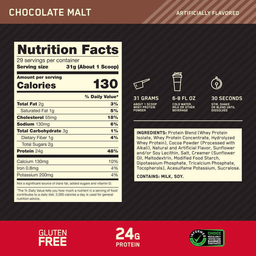 Optimum Nutrition batido de Chocolate Malt listo para consumir post entreno
