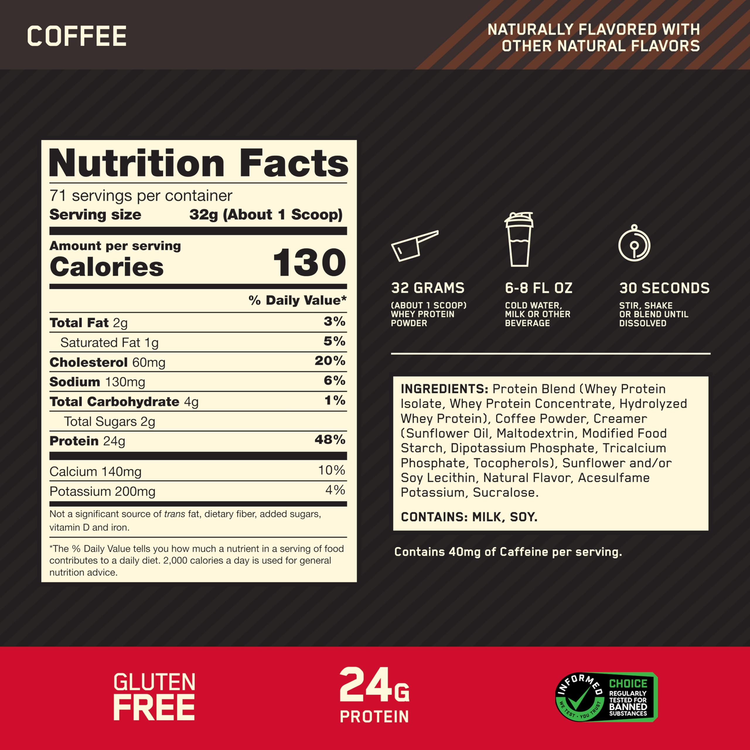 Optimum Nutrition batido servido para consumo inmediato y recuperación eficaz