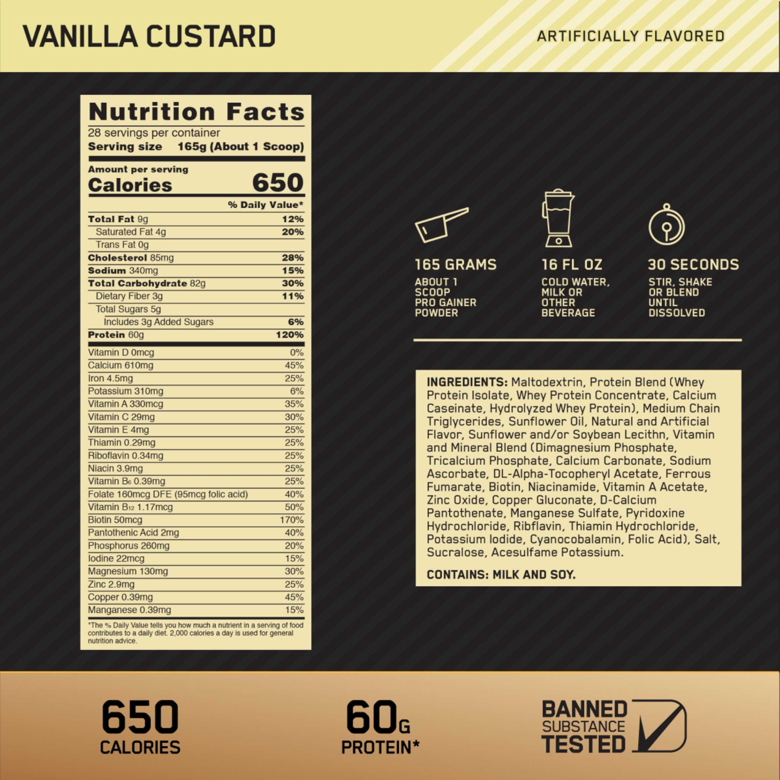 Optimum Nutrition batido Vainilla Custard servido listo para beber