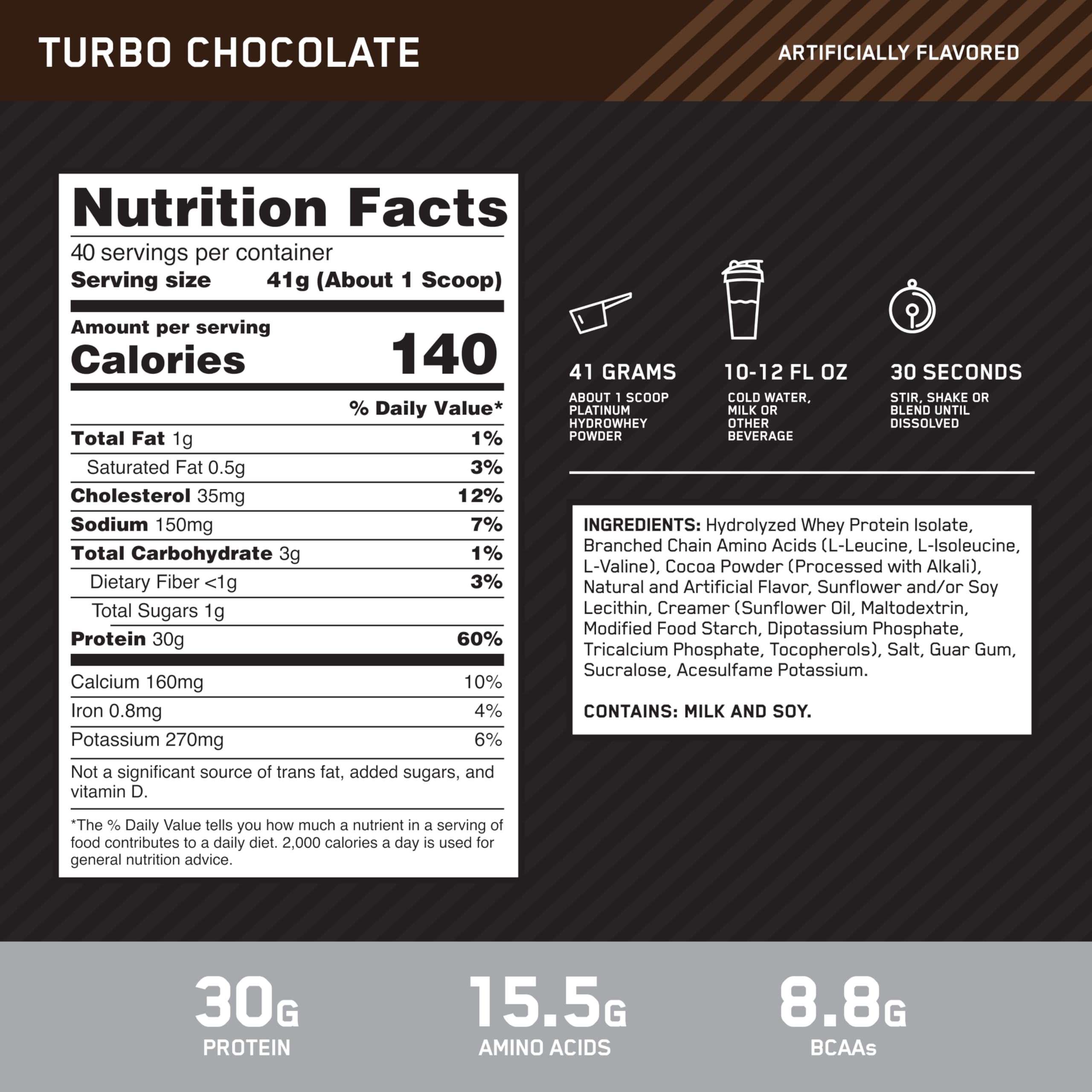 Optimum Nutrition batido servido en vaso listo para beber, recuperación inmediata