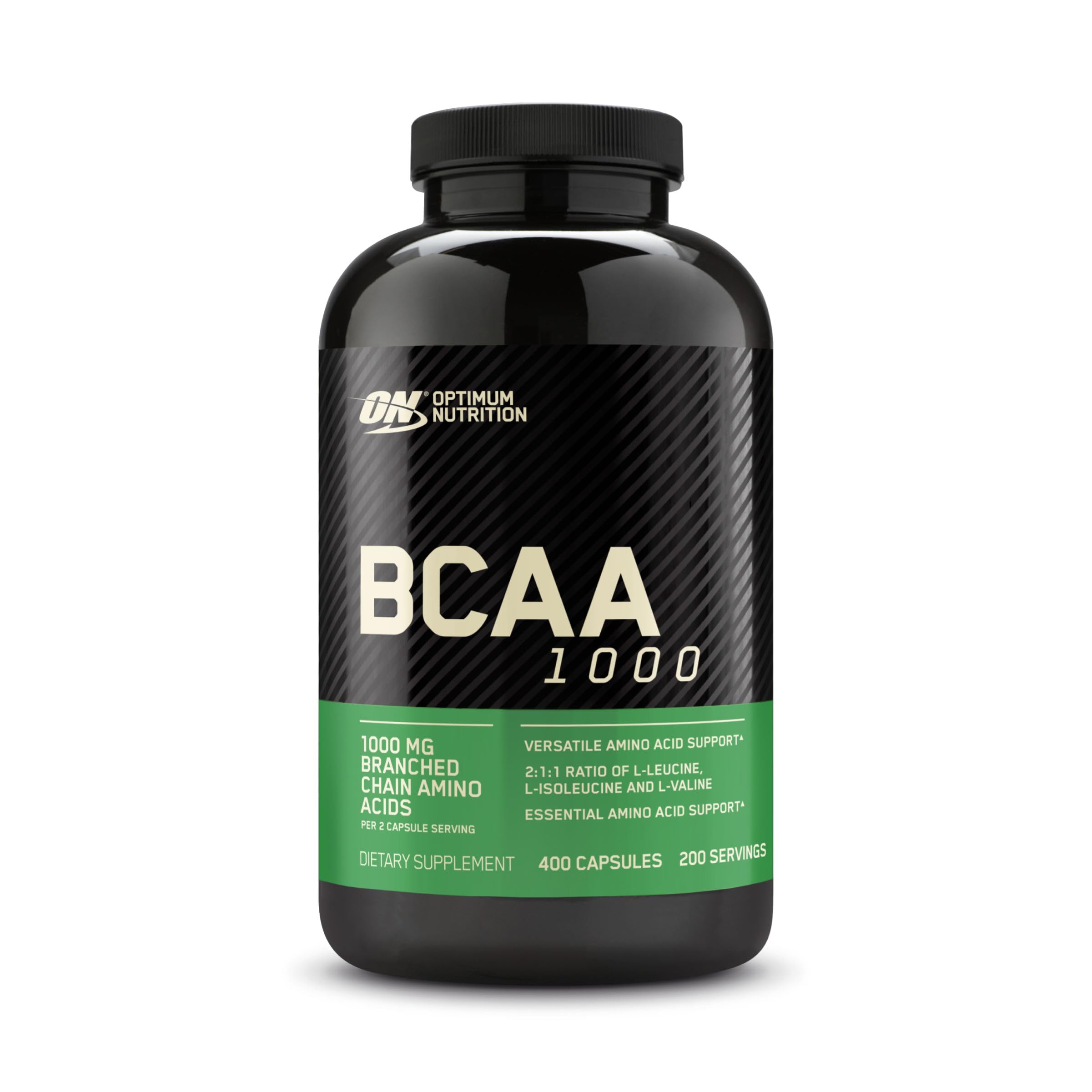 Optimum Nutrition bote frontal mostrando diseño y cantidad 400 cápsulas, conveniencia