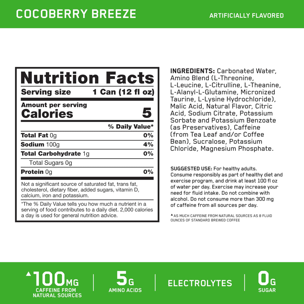 Optimum Nutrition lata abierta con gas ilustrando efervescencia revitalizante
