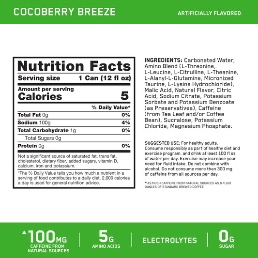 Optimum Nutrition lata abierta con gas ilustrando efervescencia revitalizante