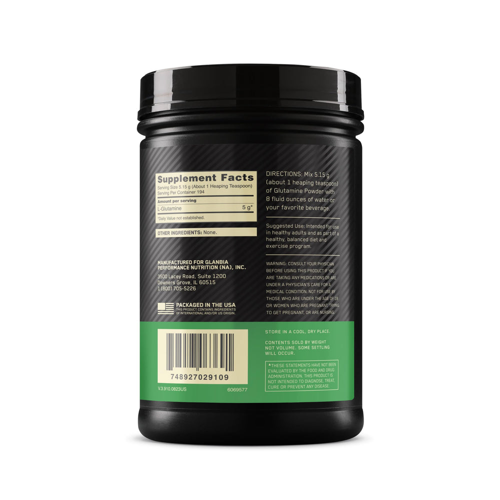 Optimum Nutrition envase en mano para comparar tamaño y cantidad de 1.000 g