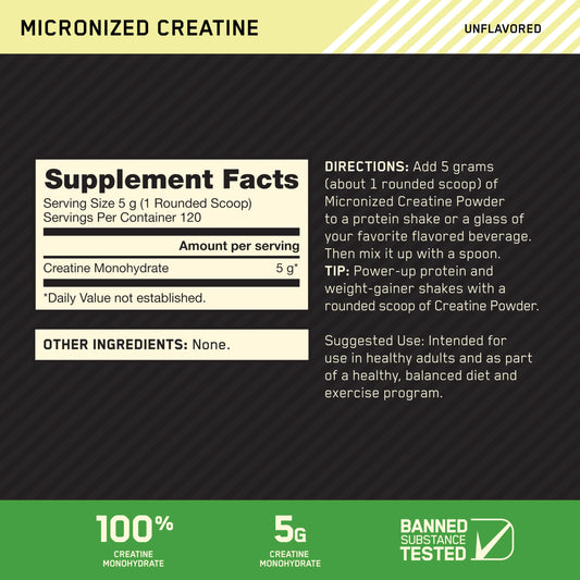 Optimum Nutrition cuchara con 5 g de creatina lista para dosificar rendimiento