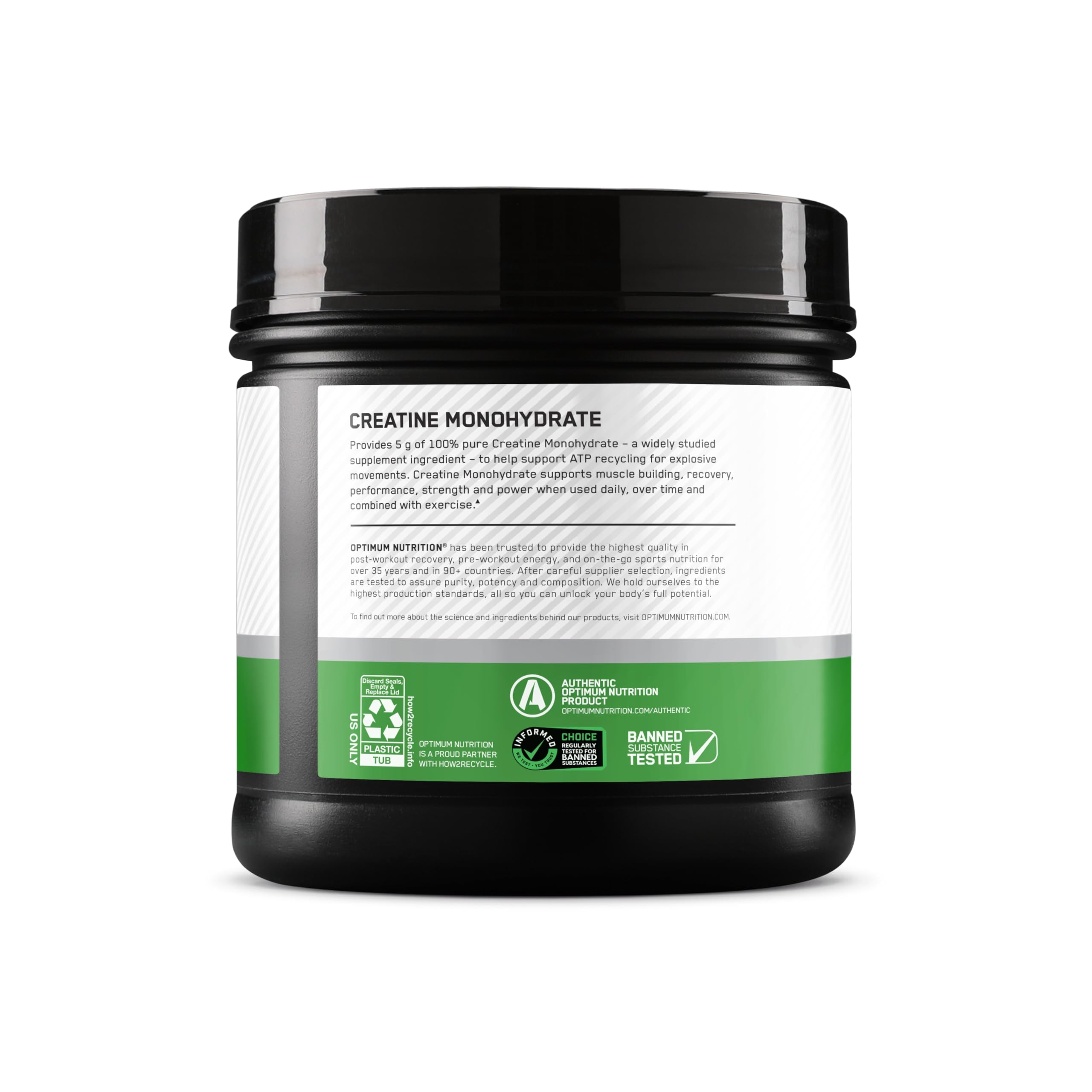 Optimum Nutrition creatina mezclada en batido, facilita energía explosiva y mezcla sin sabor