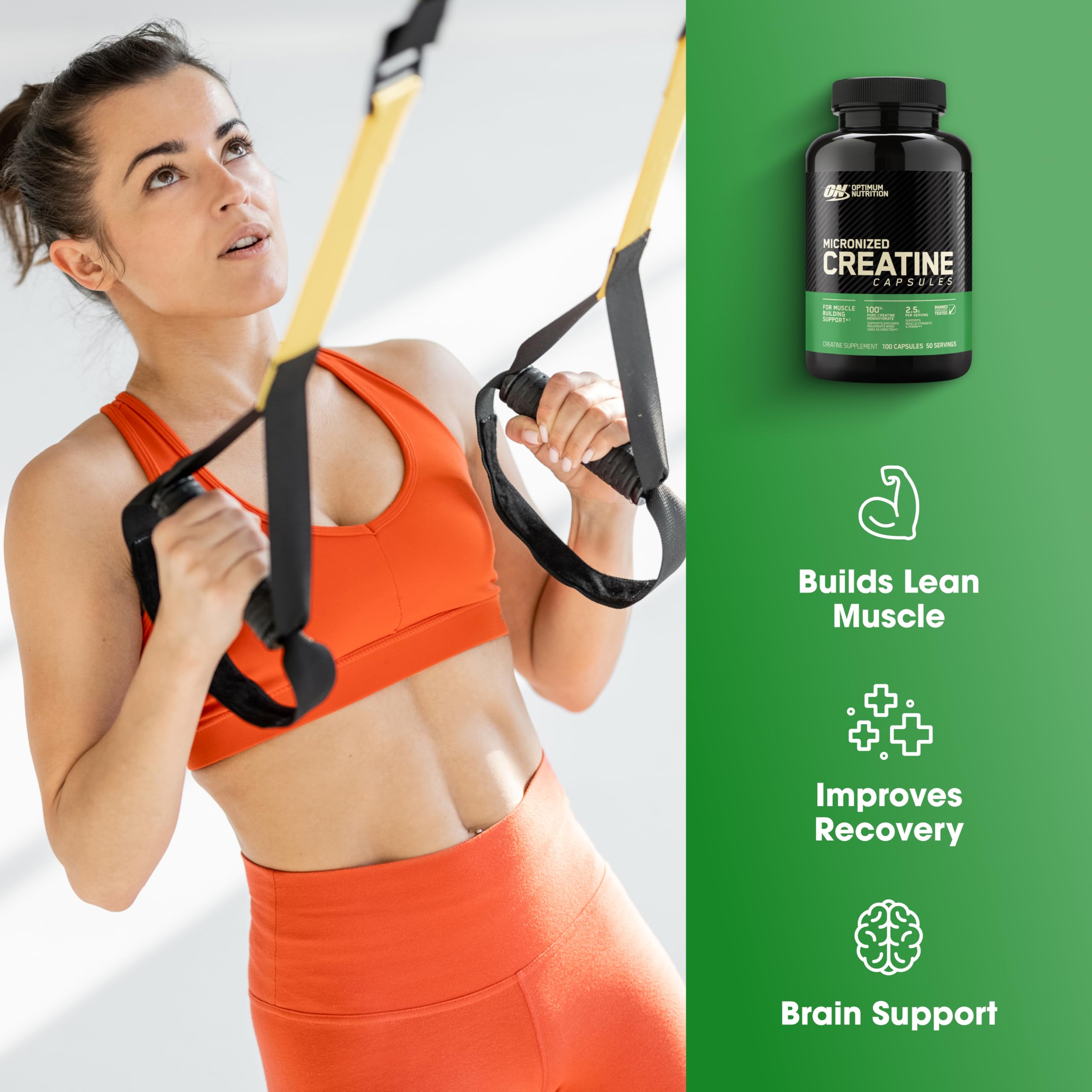 Envase Optimum Nutrition abierto con cápsulas visibles, ideal para tomar en cualquier lugar